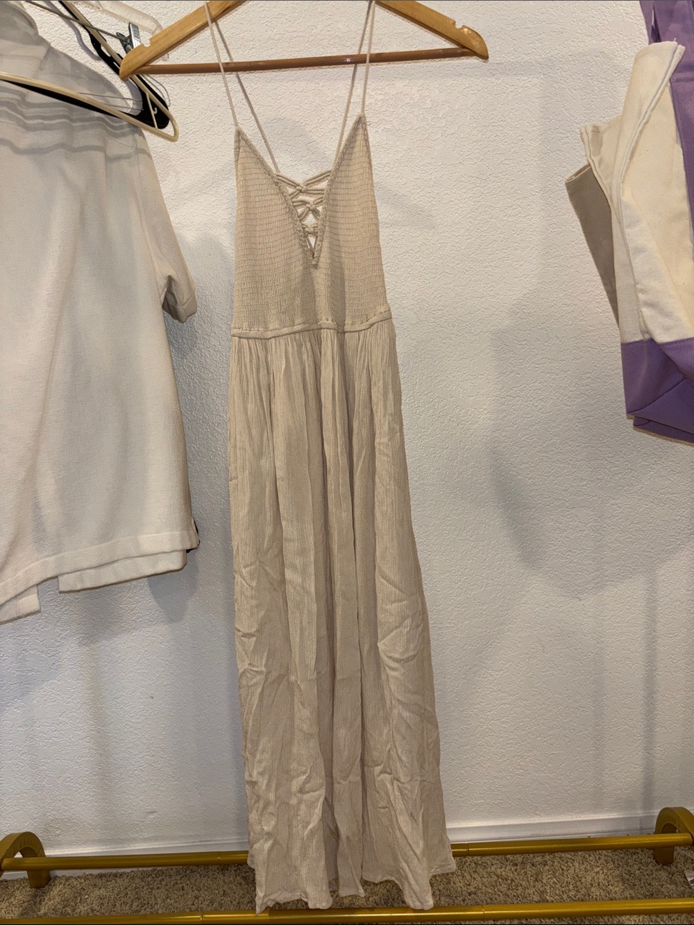 Forever 21 Beige Crochet-Trim Spaghetti Strap Dress